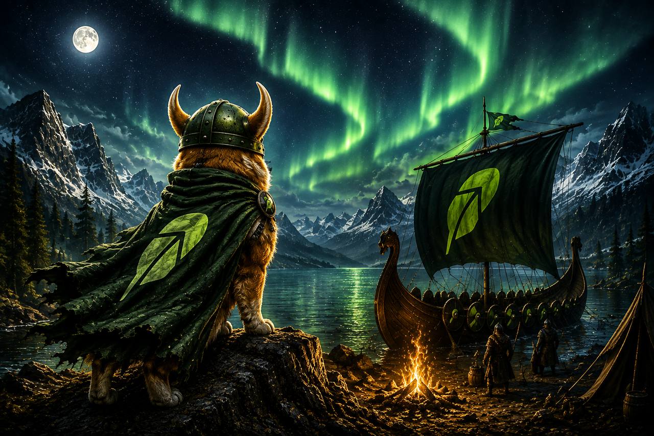Floki watching the northern lights above a viking camp